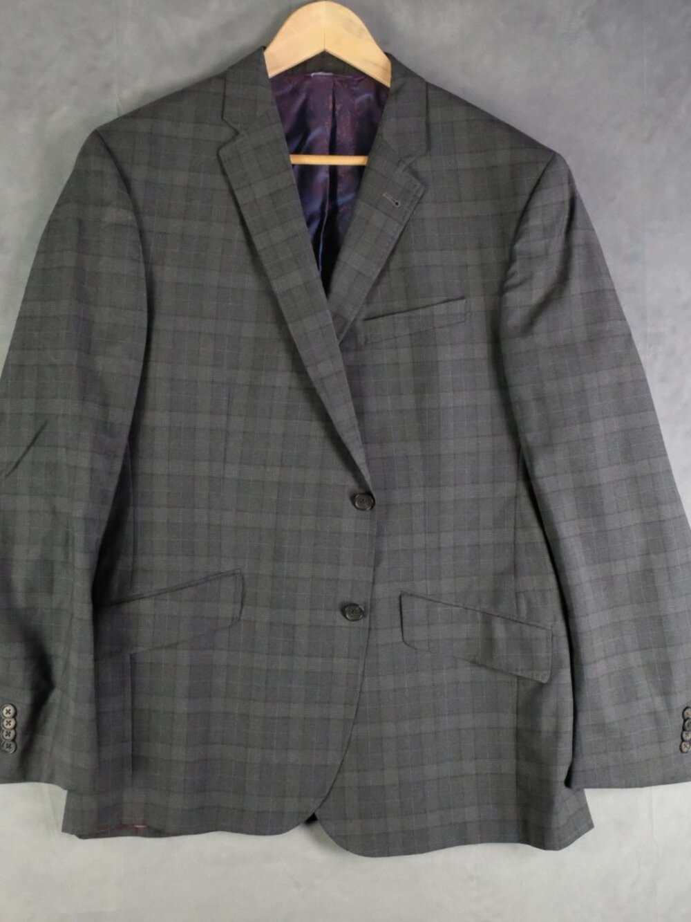 Ted Baker Endurance Suit Mens 44R 37X34 Gray Plaid Check Two Butten Vented